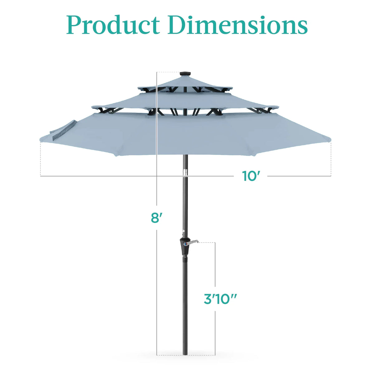 Best Choice Products 10ft 3-Tier Solar Patio Umbrella w/ 24 LED Lights, Tilt Adjustment, Easy Crank - Tan