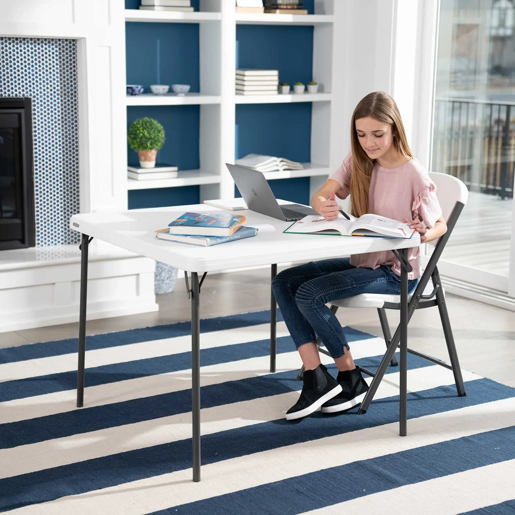Lifetime 37 inch Square Folding Table, Indoor/Outdoor Commercial Grade, White Granite (80783)
