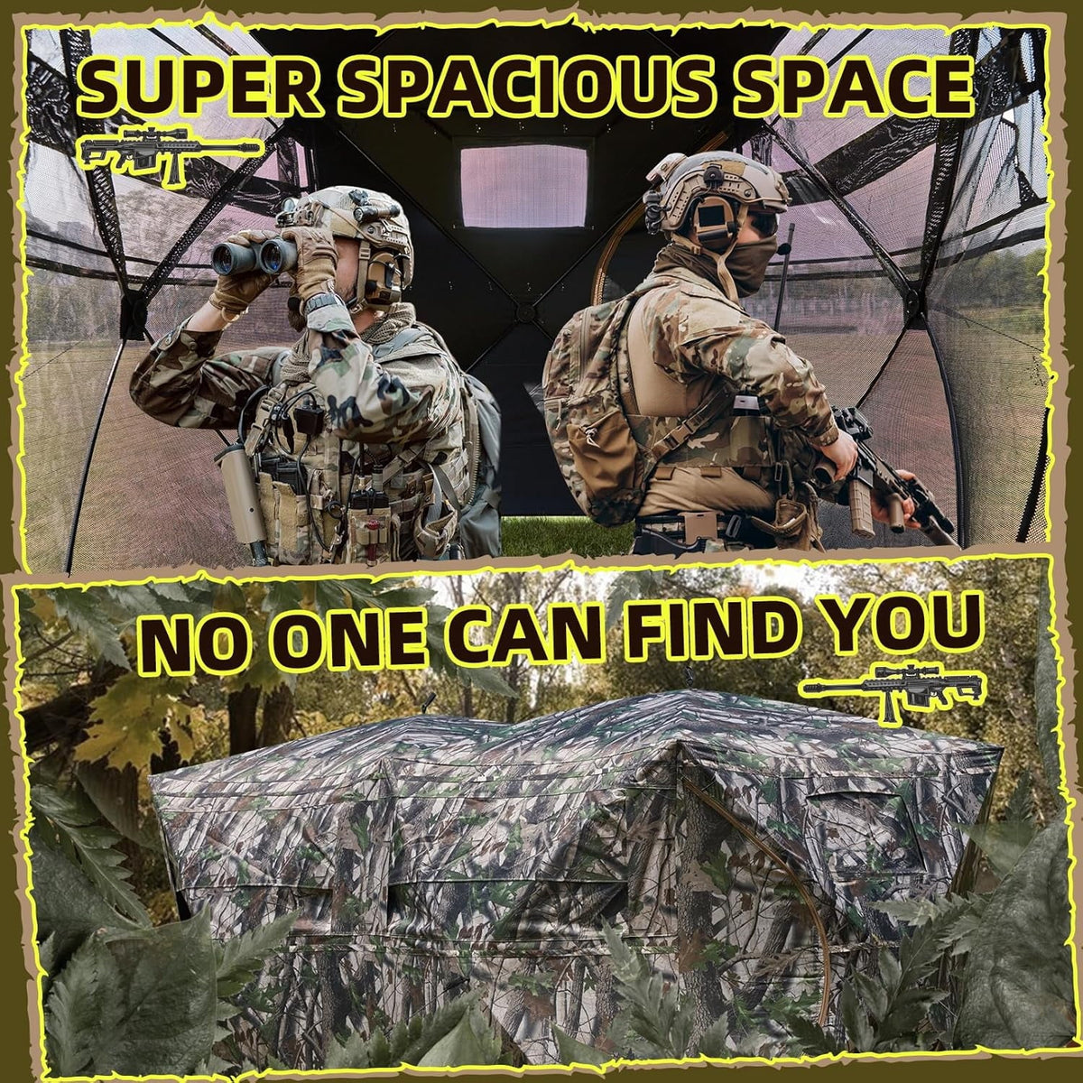 Erommy 360° Camouflage Hunting Blind, Durable and Waterproof with Spacious Interior and Ventilation for 3 People