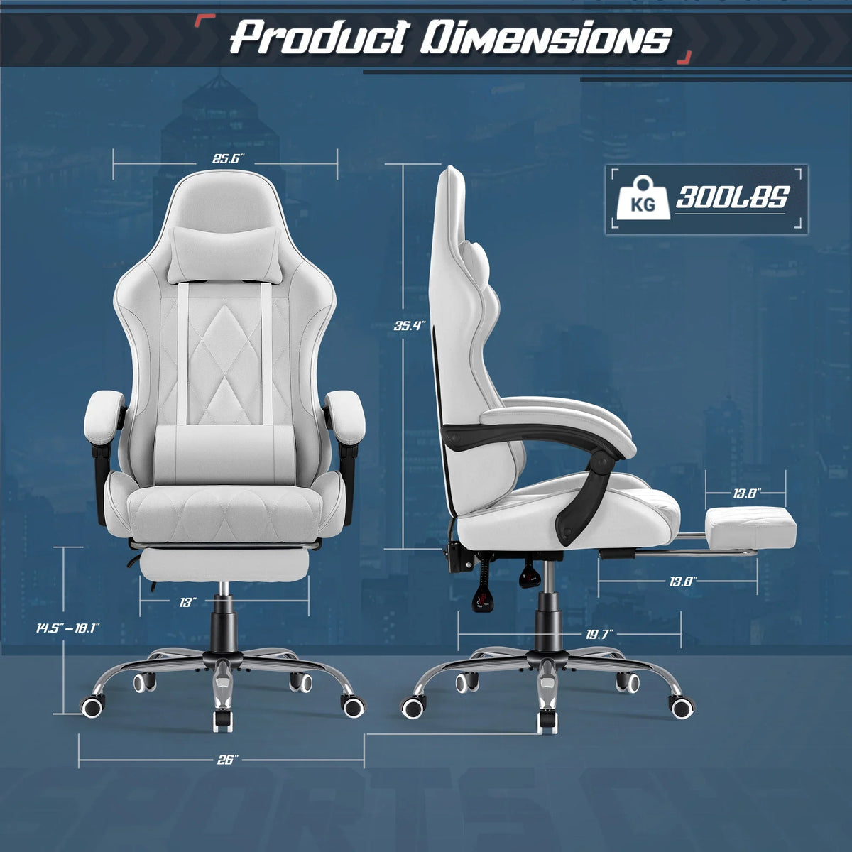 Homall Gaming Chair Fabric Computer Chair Massage Game Chair Cloth Office Chair with Headrest, Lumbar Support & Footrest,Gray
