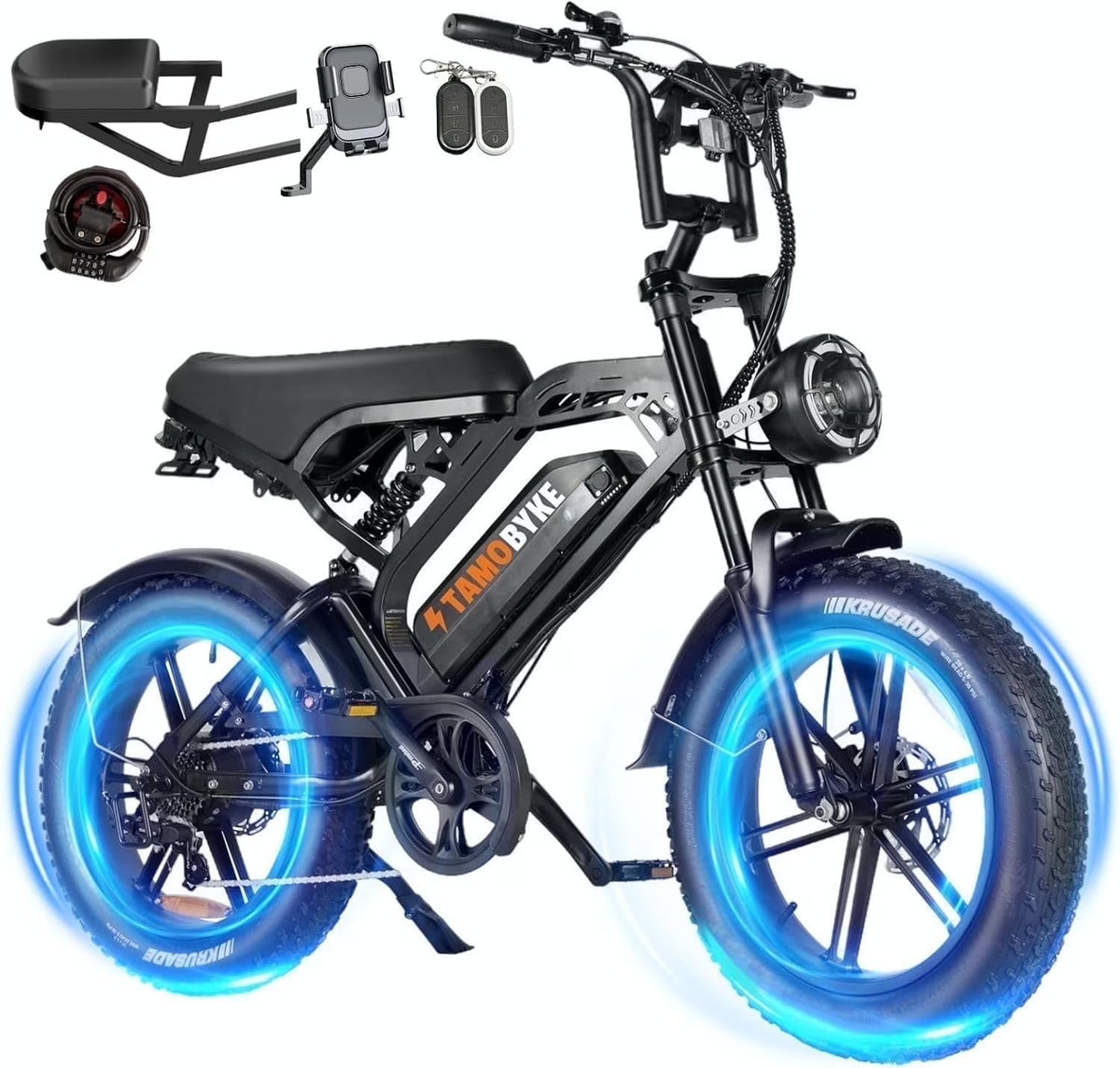 Tamobyke Electric Bike for Adults,Peak 1500W 28mph Mountain Ebike,48V 15.6AH 20" Fat Tire Electric Bicycle Full Suspension UL2849