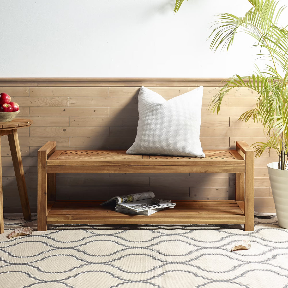 Manor Park Chevron Outdoor Storage Acacia Wood Bench - Brown