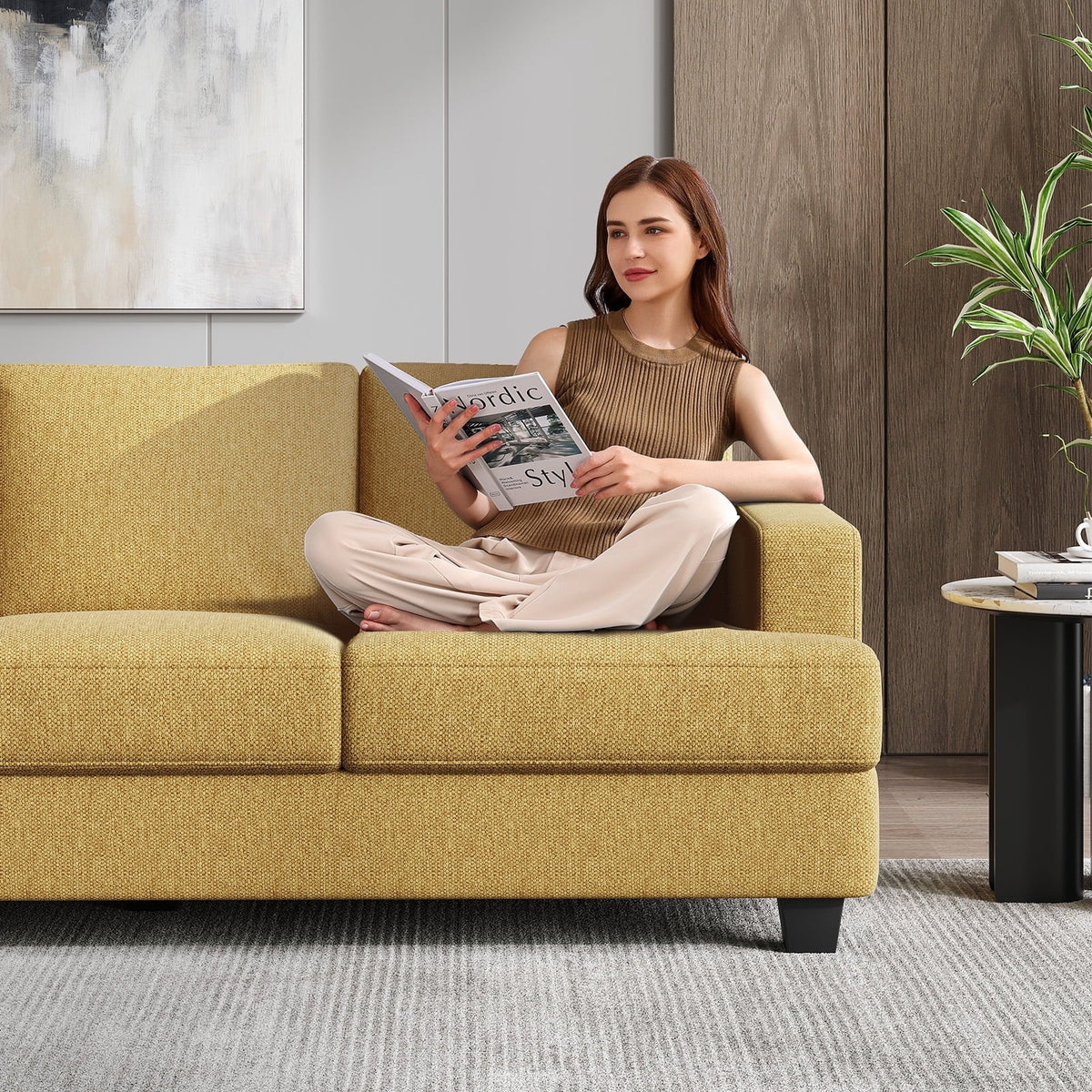 BLAZANT 3 Seater Sofa Oversize, 89" Extra Large Size Sofa Couch with Extra Deep Seats, Modern Loveseat Sofa, Comfortable Fabric, Easy to Install, for Living Room Apartment Lounge, Brown
