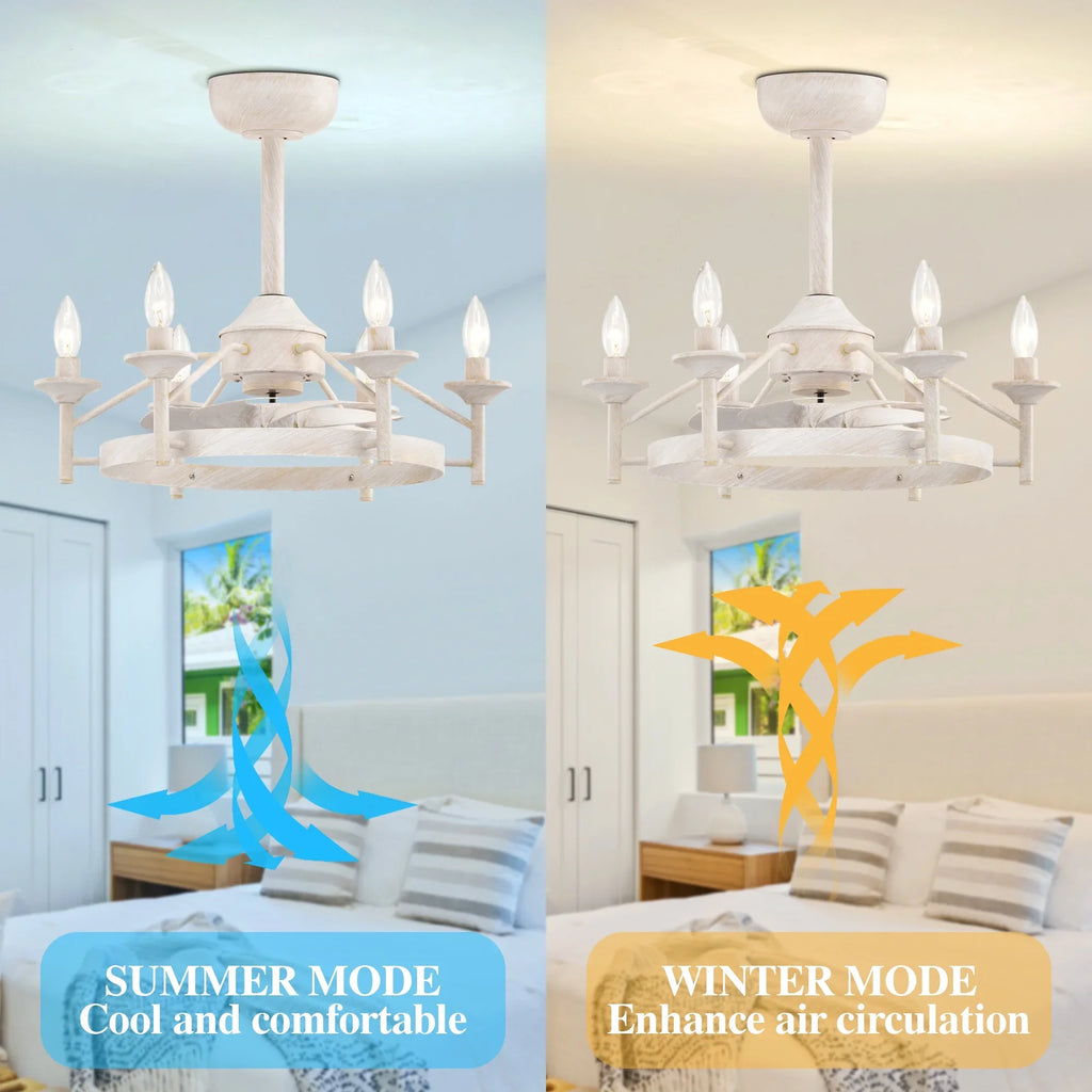 Maxax Candlestick Ceiling Fan with Light, 21" White Vintage Ceiling Fan with Remote Control, 6 Speeds Reversible Timing Ceiling Fan for Bedroom, Living Room