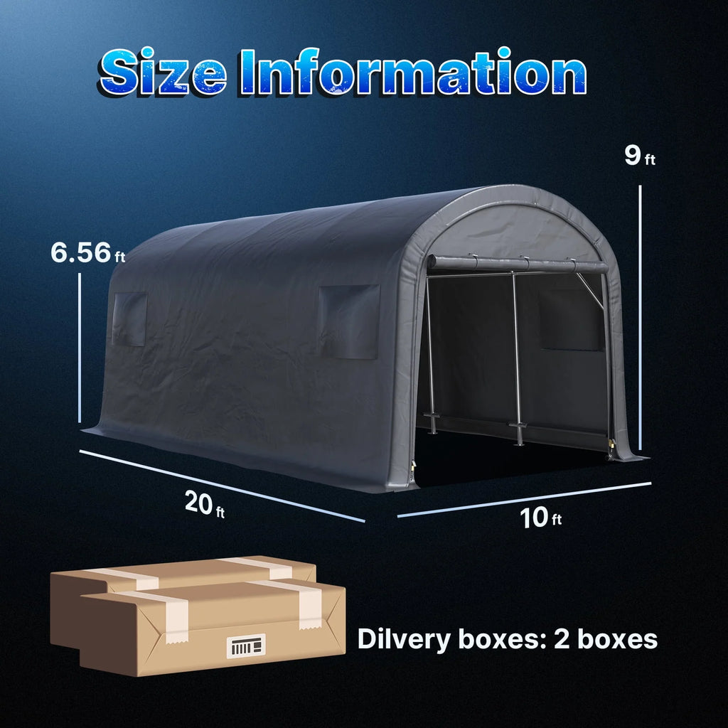 ADVANCE OUTDOOR 10x15 ft Shelter Storage Shed Steel Metal Round Roof Anti-Snow Portable Garage Carport for Motorcycle, Boat, or Garden Tools with 2 Roll up Doors & Vents, Gray