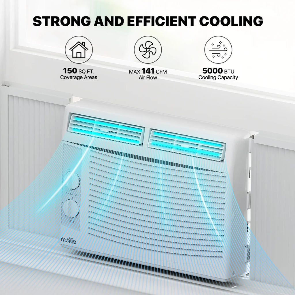 mollie 12,000 BTU 115V Window Air Conditioner, Cools Rooms up to 450 Sq.Ft., Window AC Unit with Remote Control, 24H-Timer and 3 Fan Speeds, White