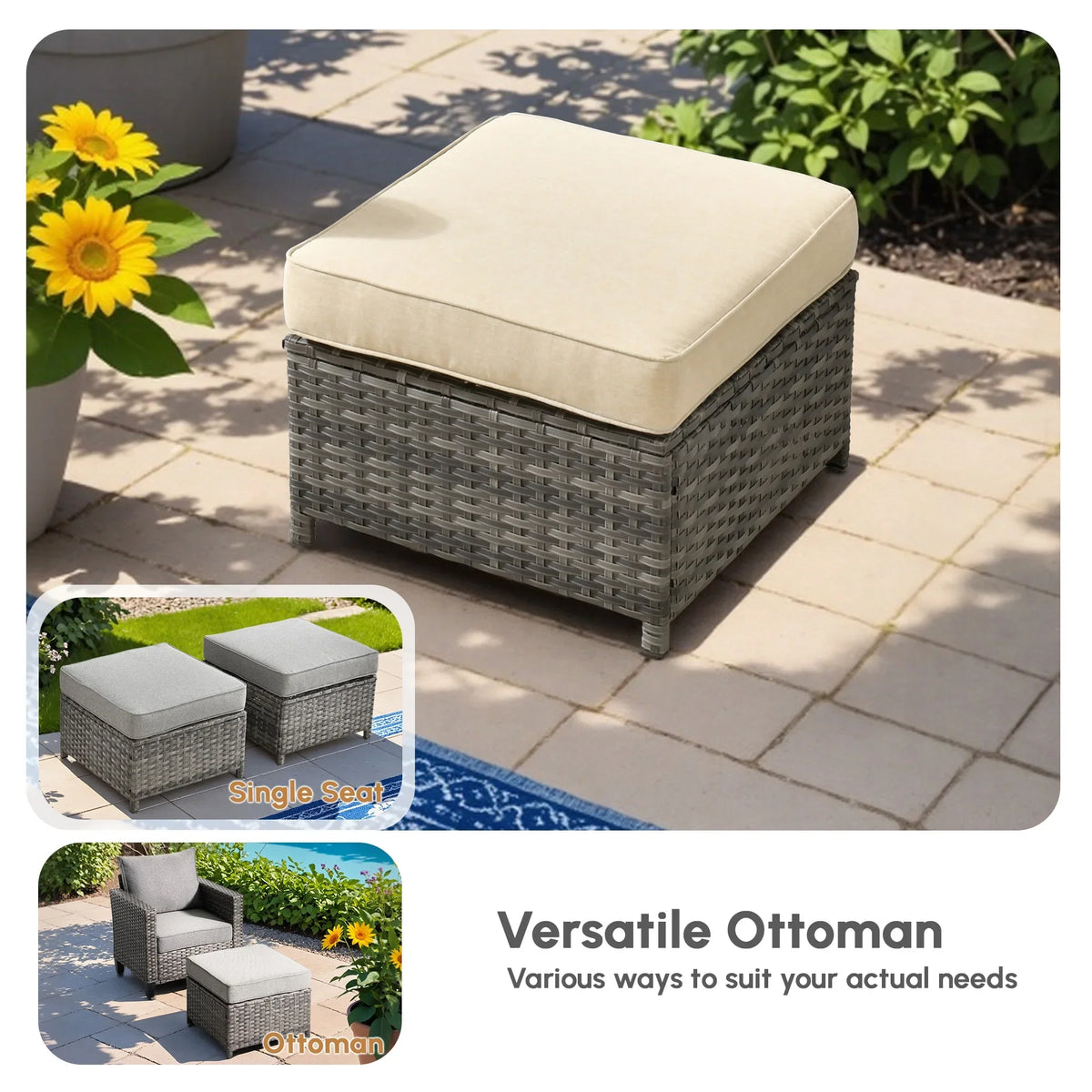 Ovios 5 Pieces Outdoor Patio Furniture Set Wicker Rattan Outdoor Conversation Comfortable Sectional Sofa with Steel Frame, Grey