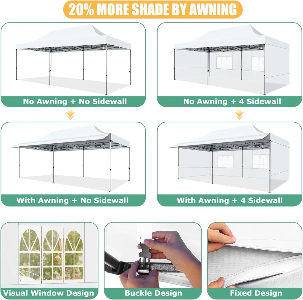 SANOPY 10x20 FT Pop Up Canopy Tent with Awning,Heavy Duty Canopy UPF 50+ All Season Wind Waterproof Commercial Outdoor Street Vendors Party Tents for Parties Canopy with Roller Bag