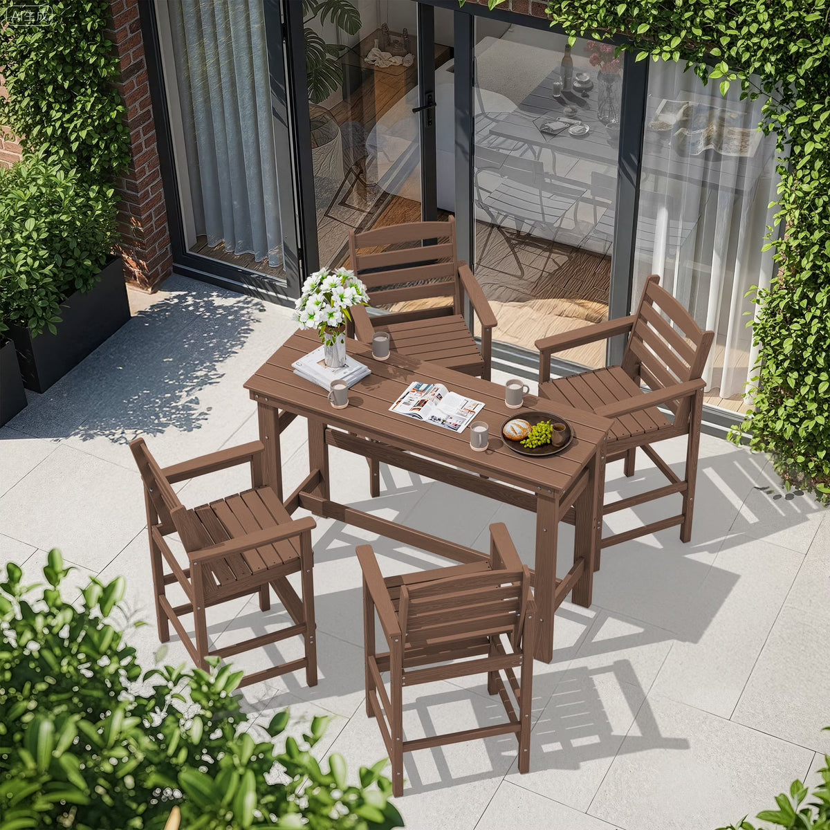 SERWALL 41" Outdoor Bar Table, HDPE All Weather Adirondack Outdoor Bar Height Table, Navy