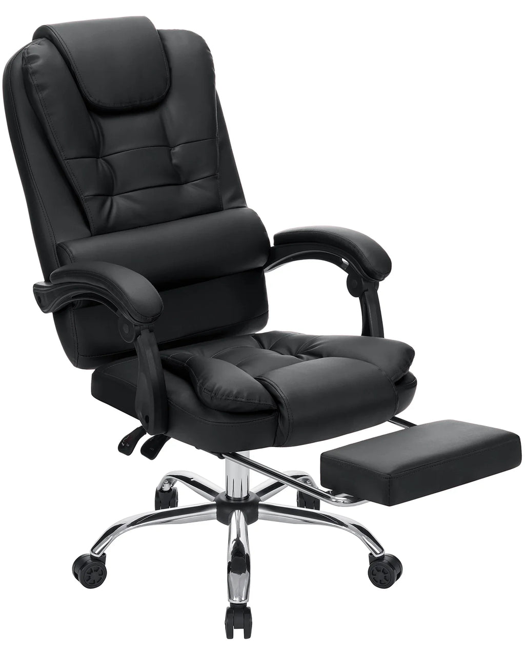Hoffree Executive Office Chair Massage High Back Leather Office Chair with Footrest Reclining Computer Desk Chair Lumbar Back Support Swivel Rolling for Home Office Black