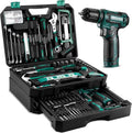 MY Tool Set: 12V Cordless Drill Kit with Hand Toolbox and Storage Case, Mechanic Tool Set for Home Repairs, Portable Power Drill and Tools, Green
