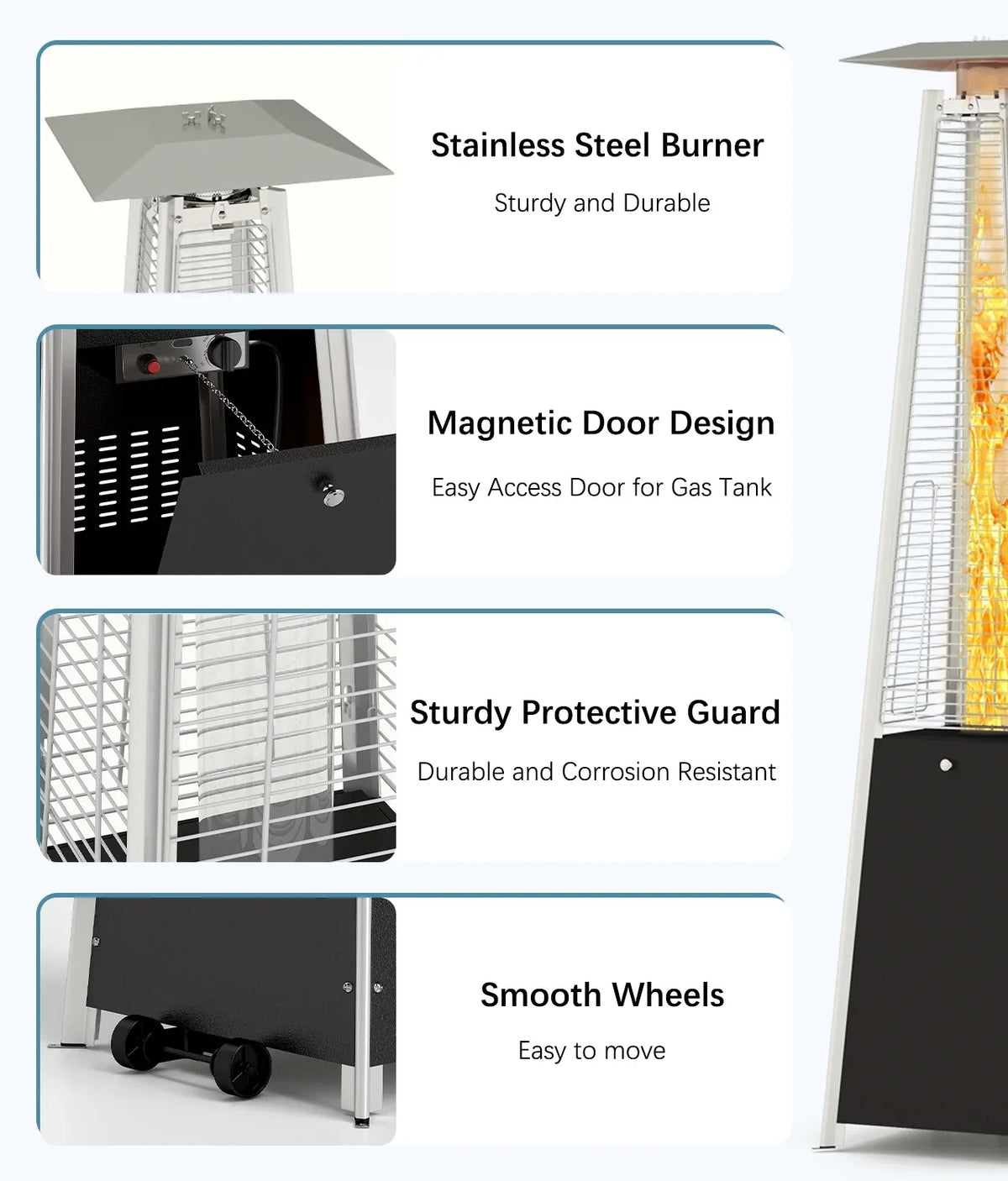 NAVINE Patio Heater, 48,000 BTU Propane Pyramid Patio Heater with Wheels, Bronze