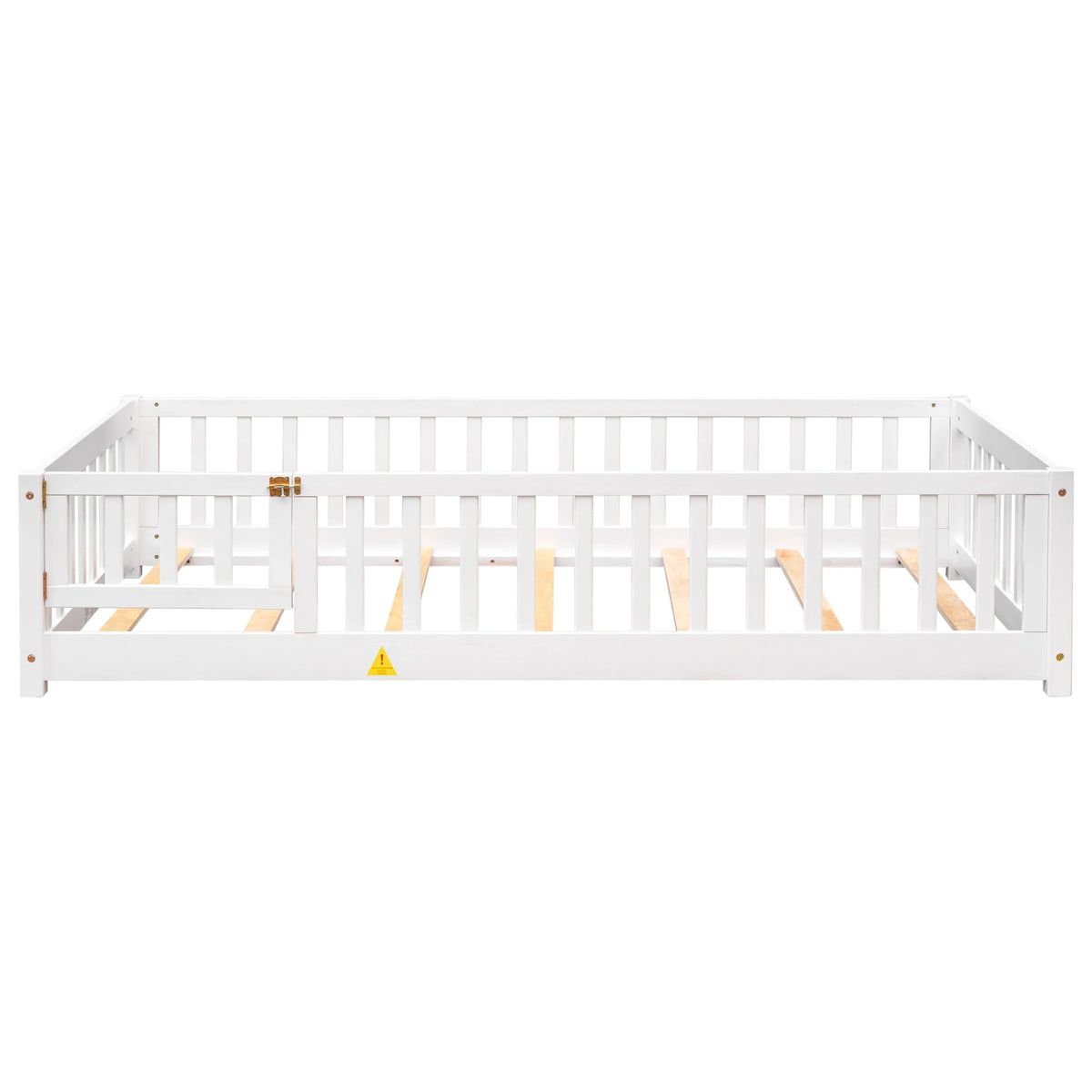 PAPROOS Twin Size Floor Bed, Solid Wood Toddler Bed with Slat, Fence Guardrail and Door, No Box Spring Needed, Montessori Bed, Twin Bed for Kids, Boys, Girls, Gray