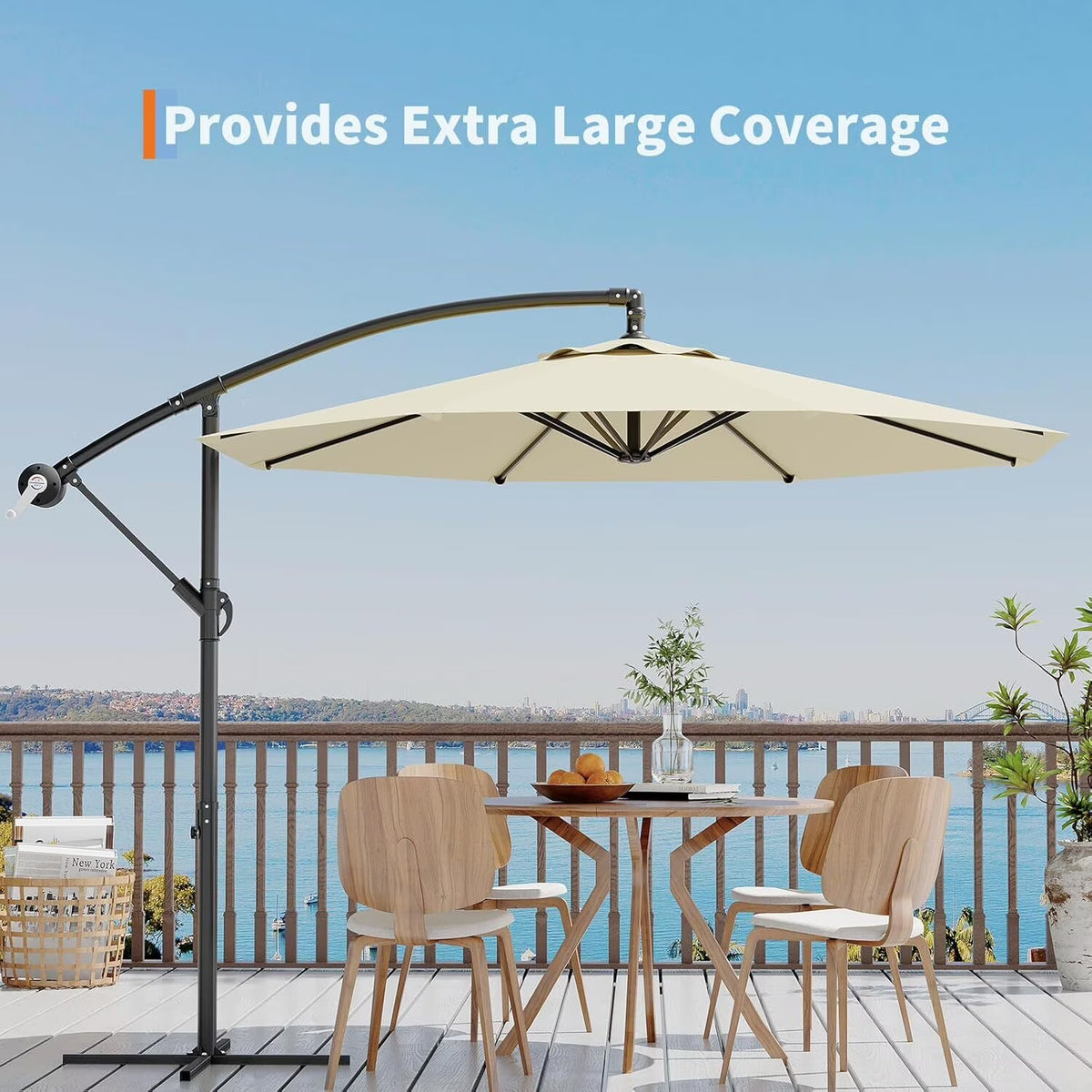 Emorefun Cantilever Umbrella, 10ft Heavy Duty Patio Umbrella with Easy Lift & Tilt Adjustment, Large Outdoor Umbrella for Deck Pool Garden Backyard, Navy Blue