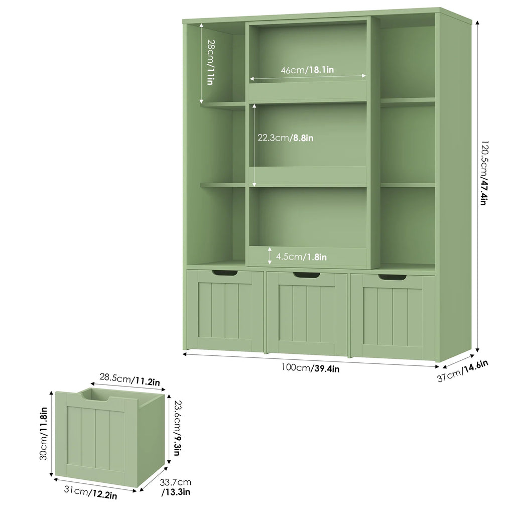 Homfa 6 Cube Toy Storage, Cube Organizer with Sliding Rack, 3 Drawer Kids Bookcase and Bookshelf, White