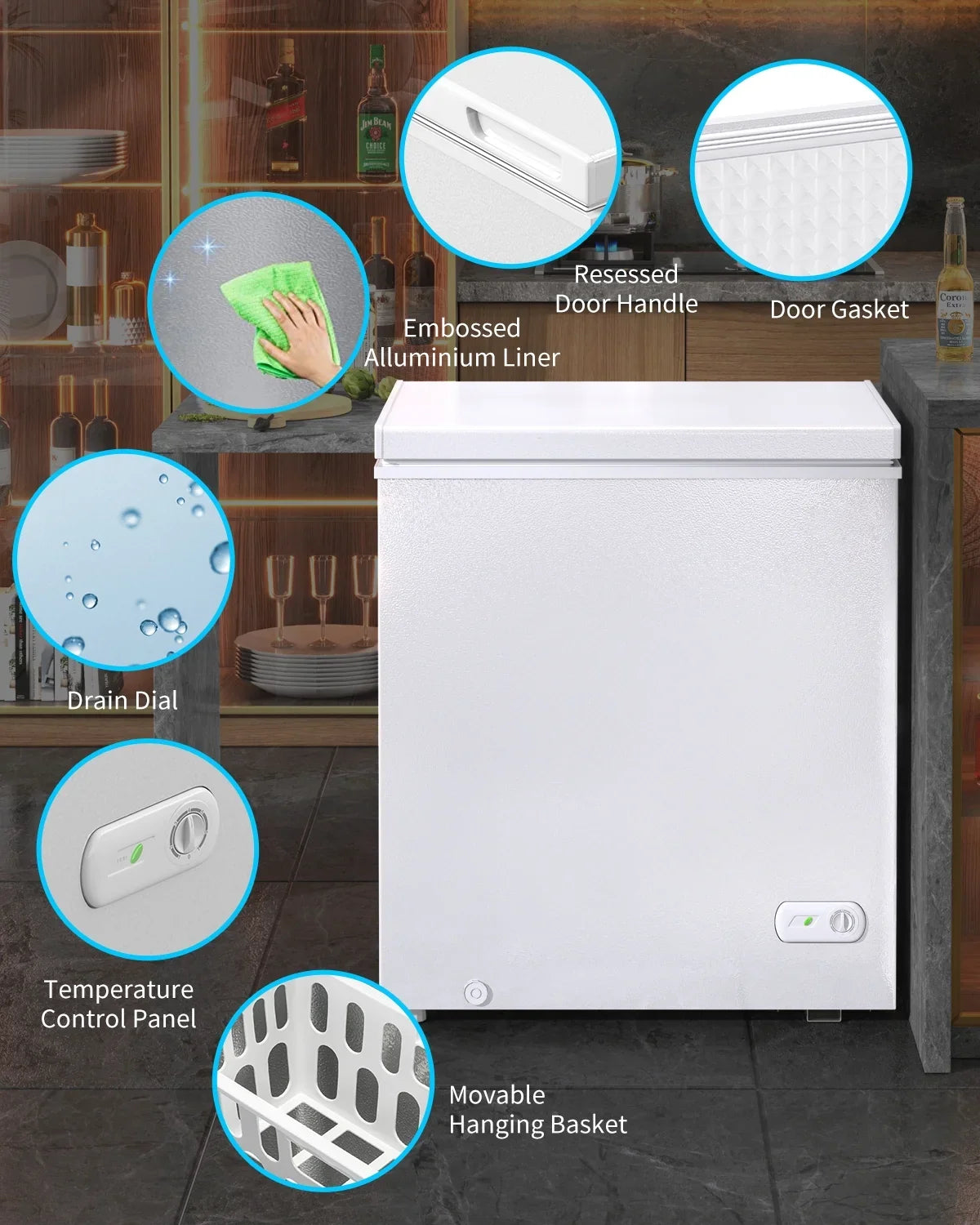 Muhub 7.0 Cu Ft Chest Freezer, Deep Freezer with Removable Baskets, Adjustable Temperature,White