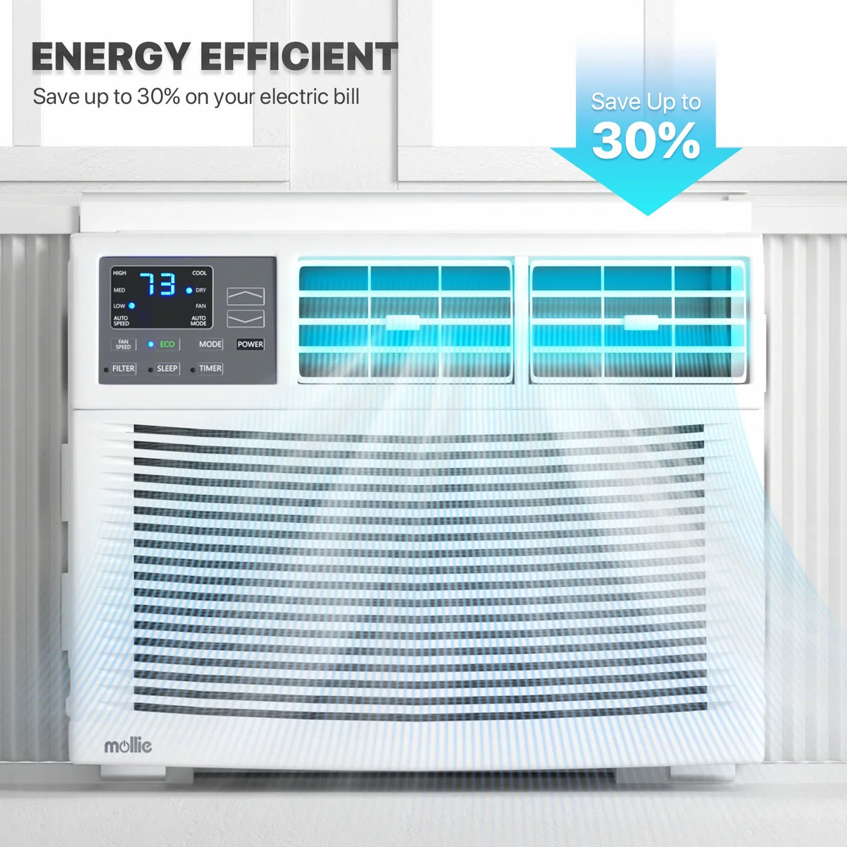 mollie 12,000 BTU 115V Window Air Conditioner, Cools Rooms up to 450 Sq.Ft., Window AC Unit with Remote Control, 24H-Timer and 3 Fan Speeds, White