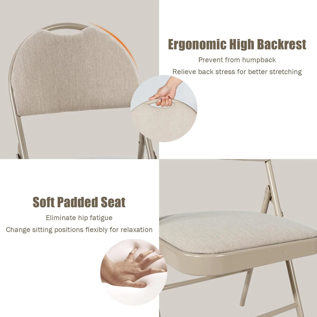 Giantex 6-Piece Commercial Folding Chairs w/Upholstered Padded Seat & Back, Fabric Seating for Home Office Wedding Party, Grey