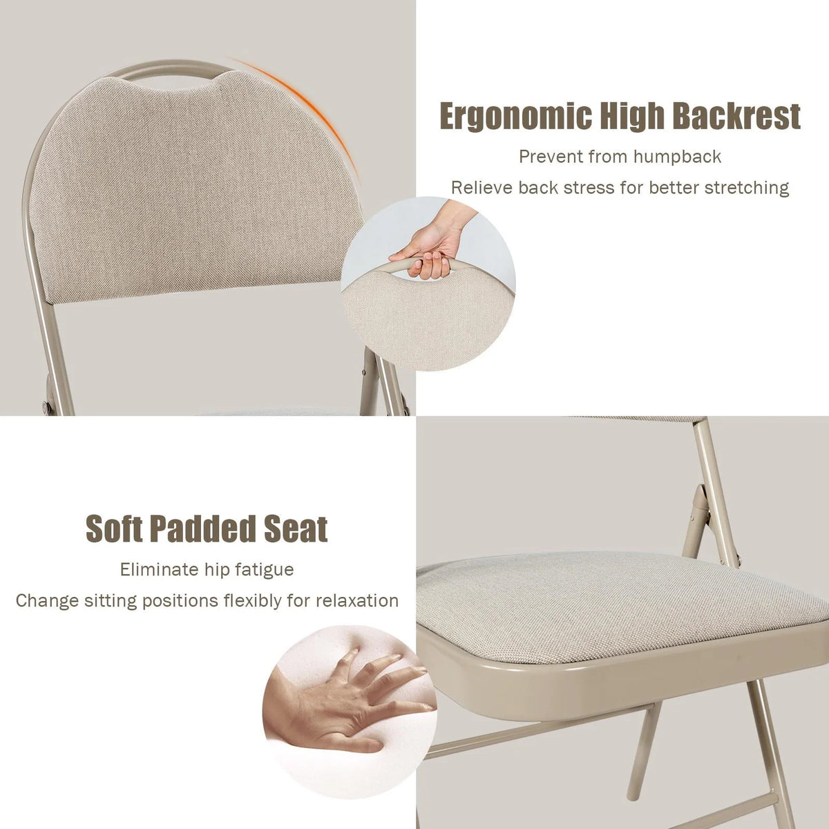 Giantex 6-Piece Commercial Folding Chairs w/Upholstered Padded Seat & Back, Fabric Seating for Home Office Wedding Party, Grey
