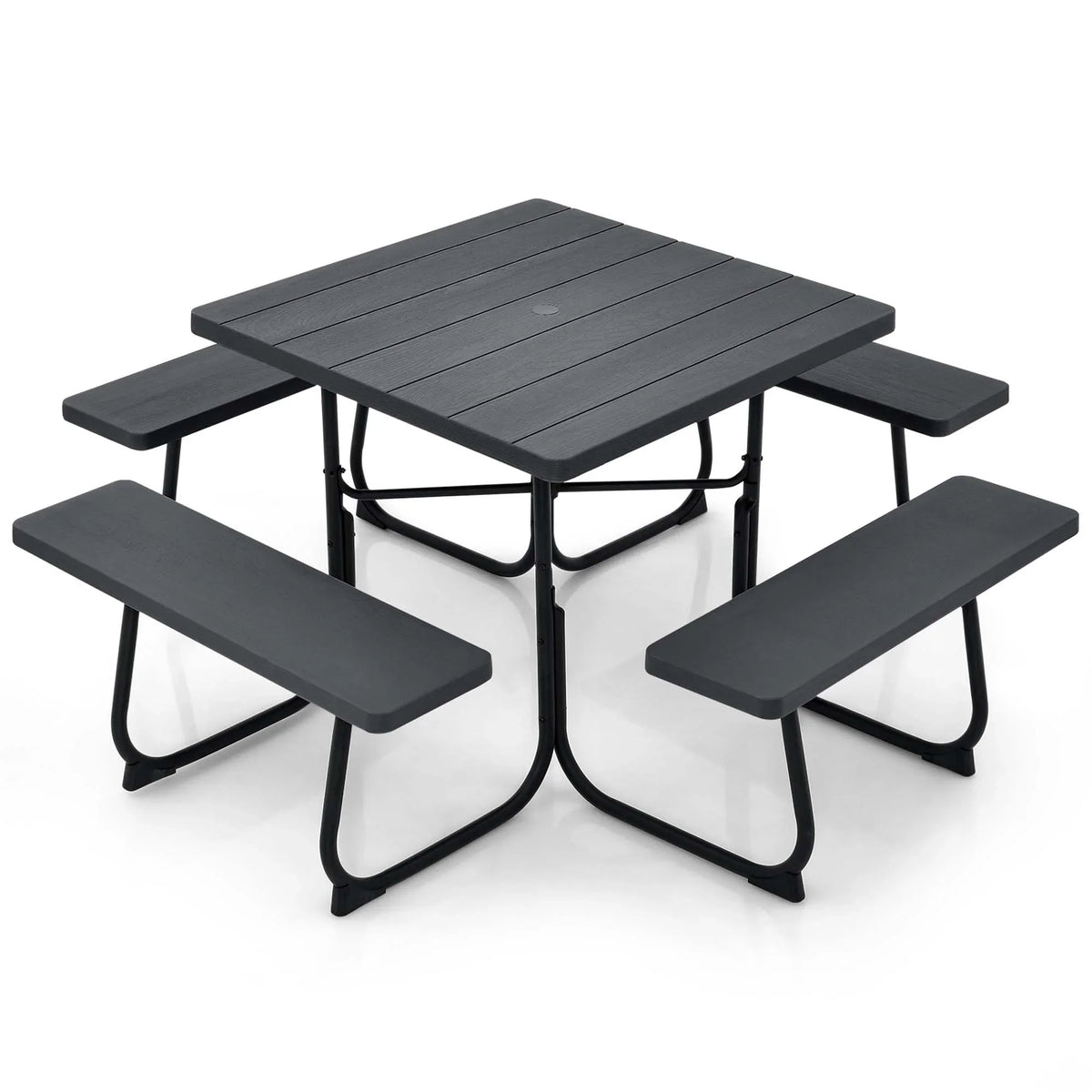 Costway Outdoor 8-person Square Picnic Table Bench Set with 4 Benches & Umbrella Hole White