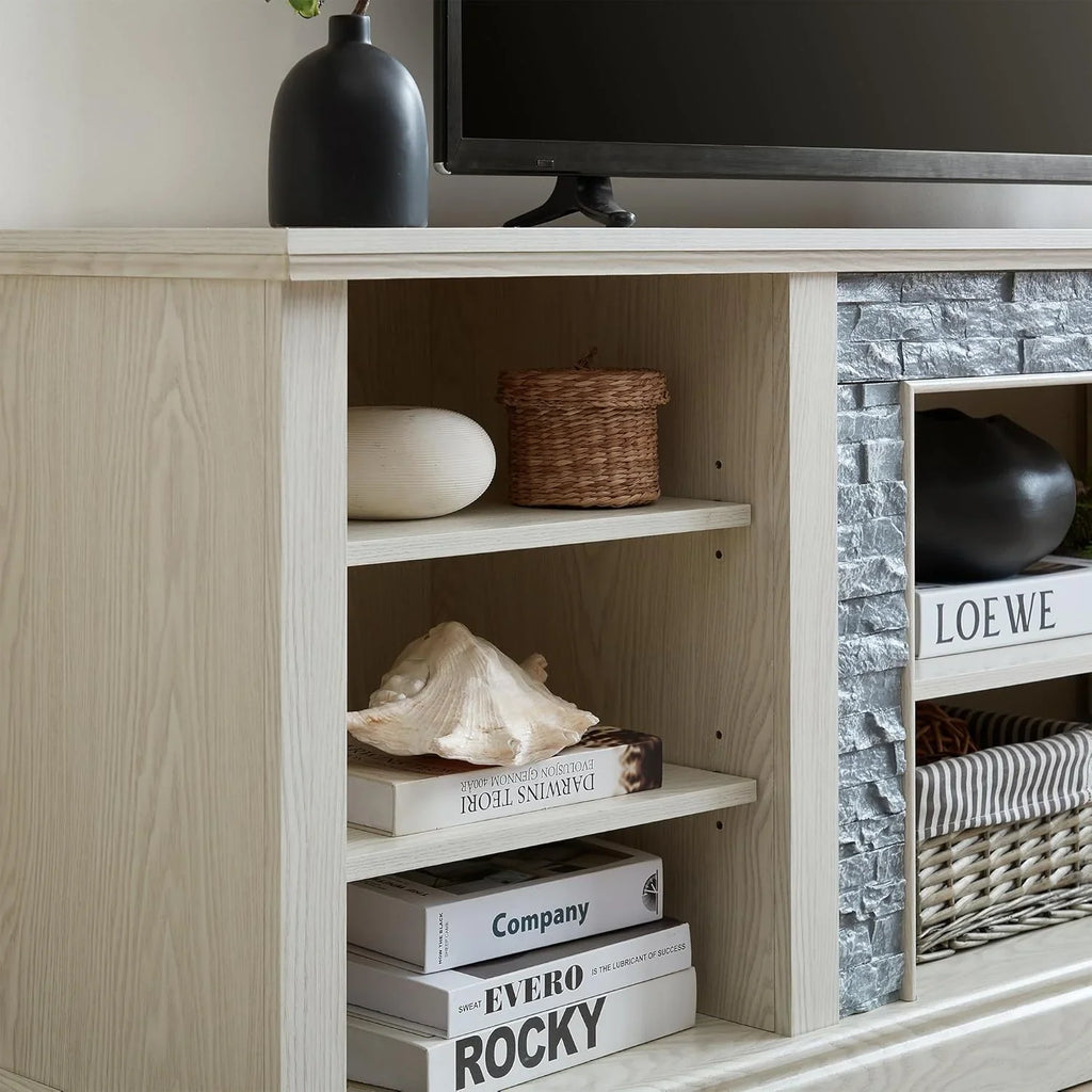 70 Inch TV Stand for TVs up to 80 Inch, Entertainment Center with Storage for Living Room, TV Console for Bedroom, Media Console for 40/50/55/60/65/70/75/80 Inch TV, White