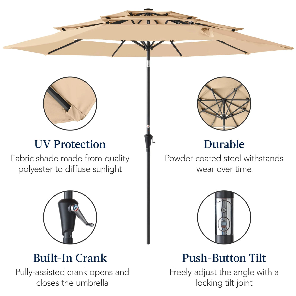 Best Choice Products 10ft 3-Tier Patio Umbrella, Market Sun Shade w/ Tilt Adjustment, Easy Crank - Red