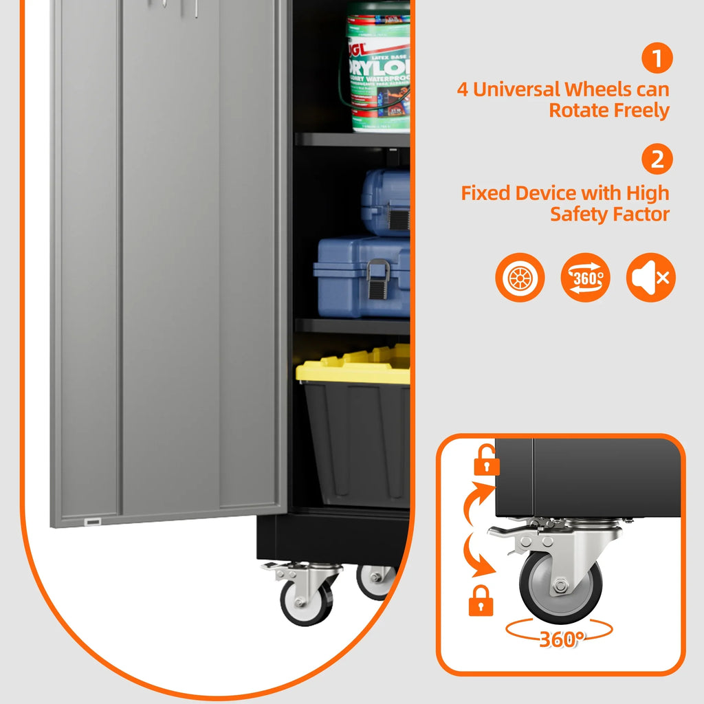 GangMei 71 inches Tall Metal Rolling Garage Storage Cabinets with Locking Doors and 5 Adjustable Shelves, Metal Storage Cabinet for Garage, Office, Home, Classroom, Assemble Required(Black)