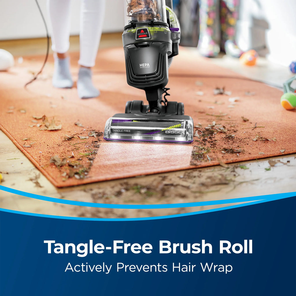 BISSELL Upright Vacuum, PowerLifter Allergen Pet Rewind, Pet Friendly, Bagless, HEPA filter, with Tangle Free Brush Roll, Swivel Steering and LED Headlights, 3404, Black