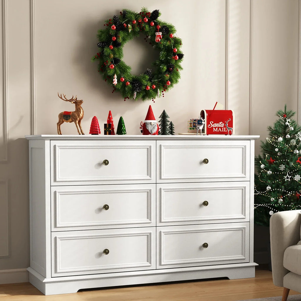 IDEALSOUL Black Dresser,6 Drawer Dresser for bedroom,Retro Wood Storage Cabinet for Living Room