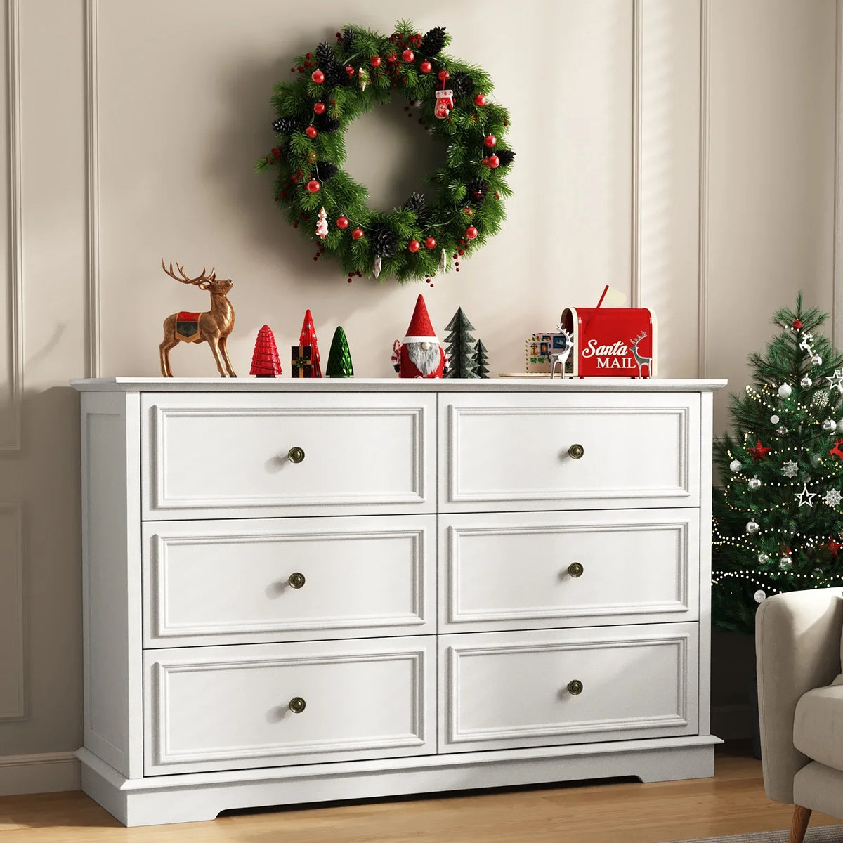 IDEALSOUL Black Dresser,6 Drawer Dresser for bedroom,Retro Wood Storage Cabinet for Living Room