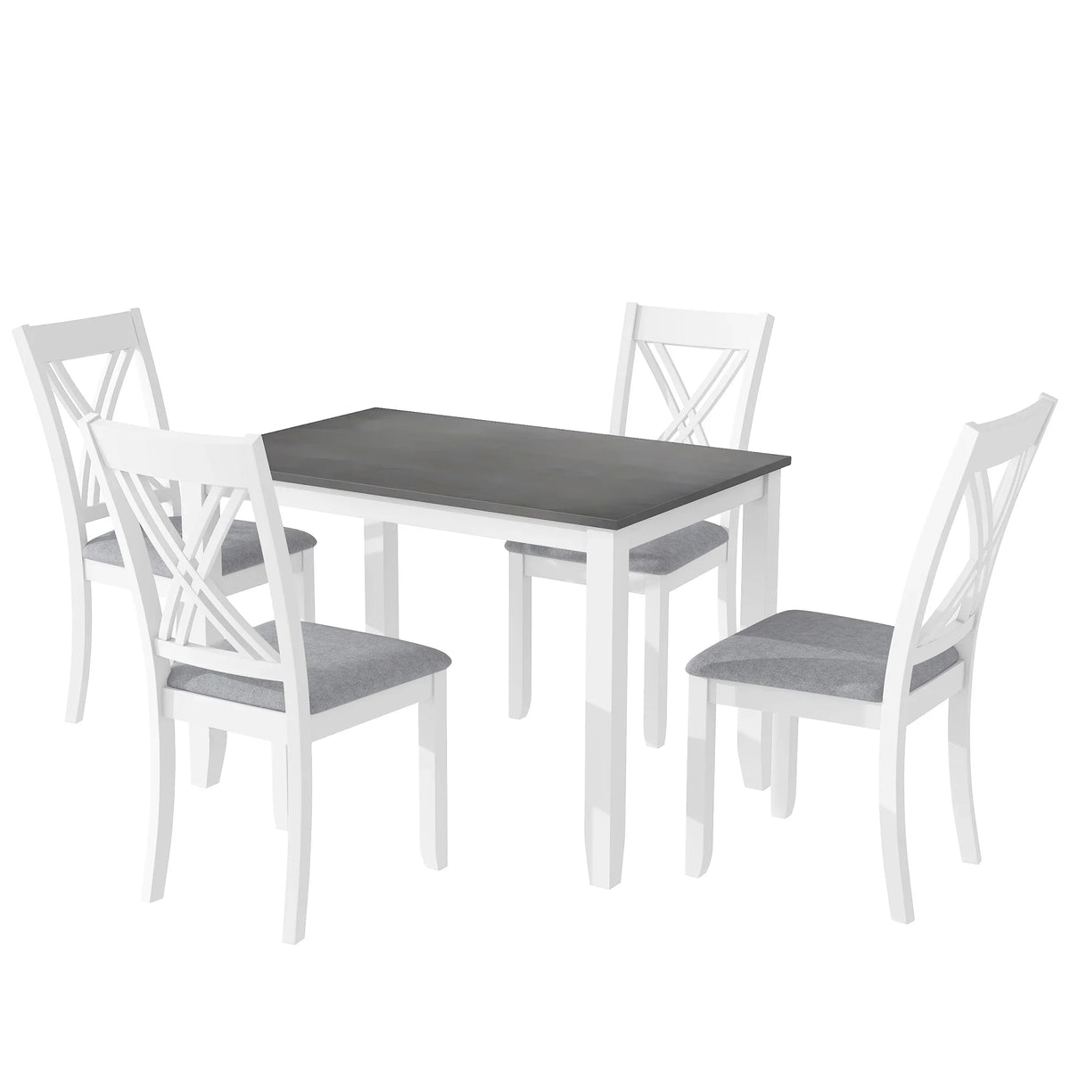 Seizeen Solid Wood Kitchen Table and Chairs, Dining Room Table Set for 4 with Gray Upholstered Chairs, Wood Grain Table Heavy-Duty Frame, Rustic Minimalist Style Breakfast Nook Set