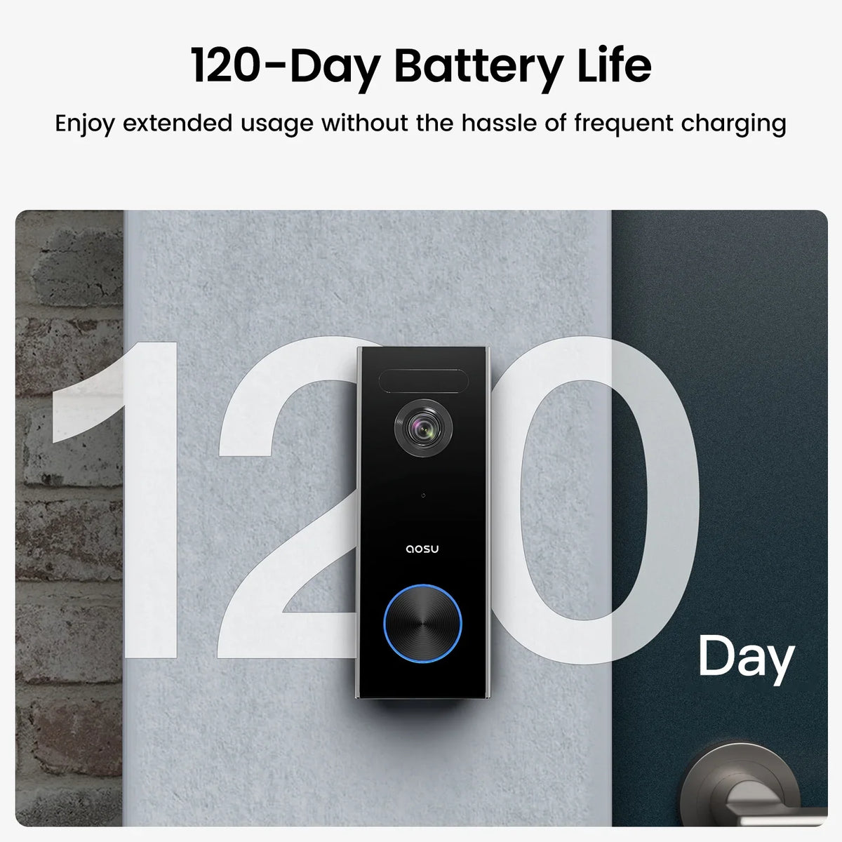AOSU 2K Wireless Doorbell Camera with Chime, No Monthly Fee, 180-Day Battery Life, Wi-Fi Video Doorbell with PIR Motion Detection, IR Night Vision, 2-Way Audio, Work with Alexa & Google Assistant