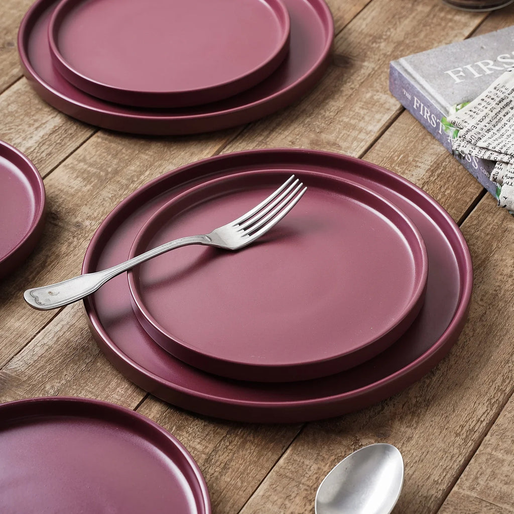 Stone + Lain Chelsea Stoneware Collection, Round Dinnerware Set, 24 Pieces Service for 8, Blue