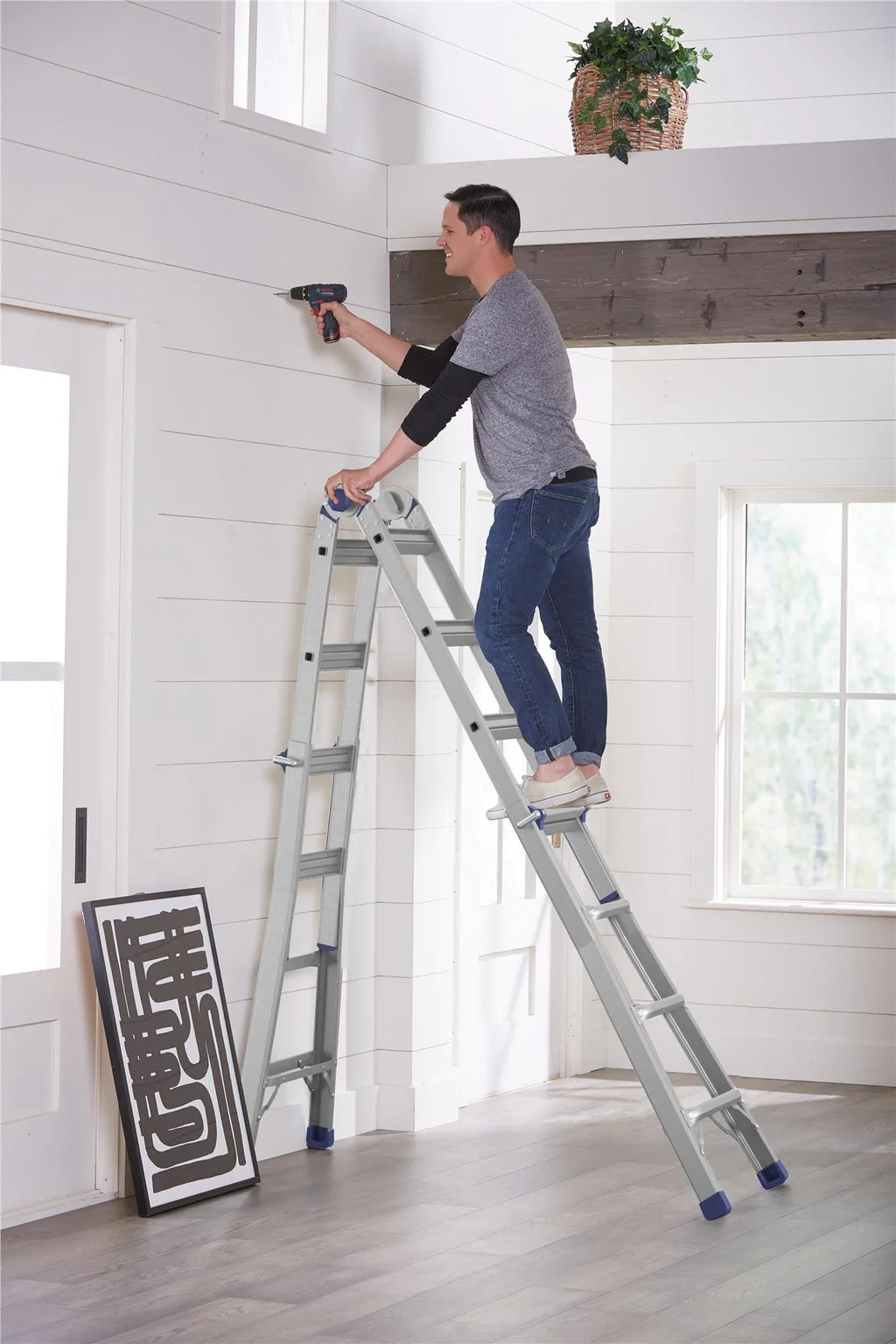 COSCO 18ft Reach Height Aluminum Multi-Position Ladder,300 lb. Load Capacity Type IA Duty Rating