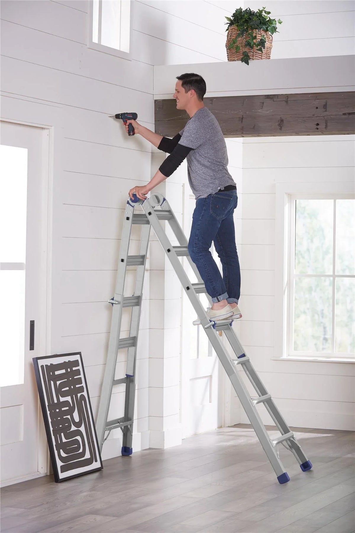 COSCO 18ft Reach Height Aluminum Multi-Position Ladder,300 lb. Load Capacity Type IA Duty Rating