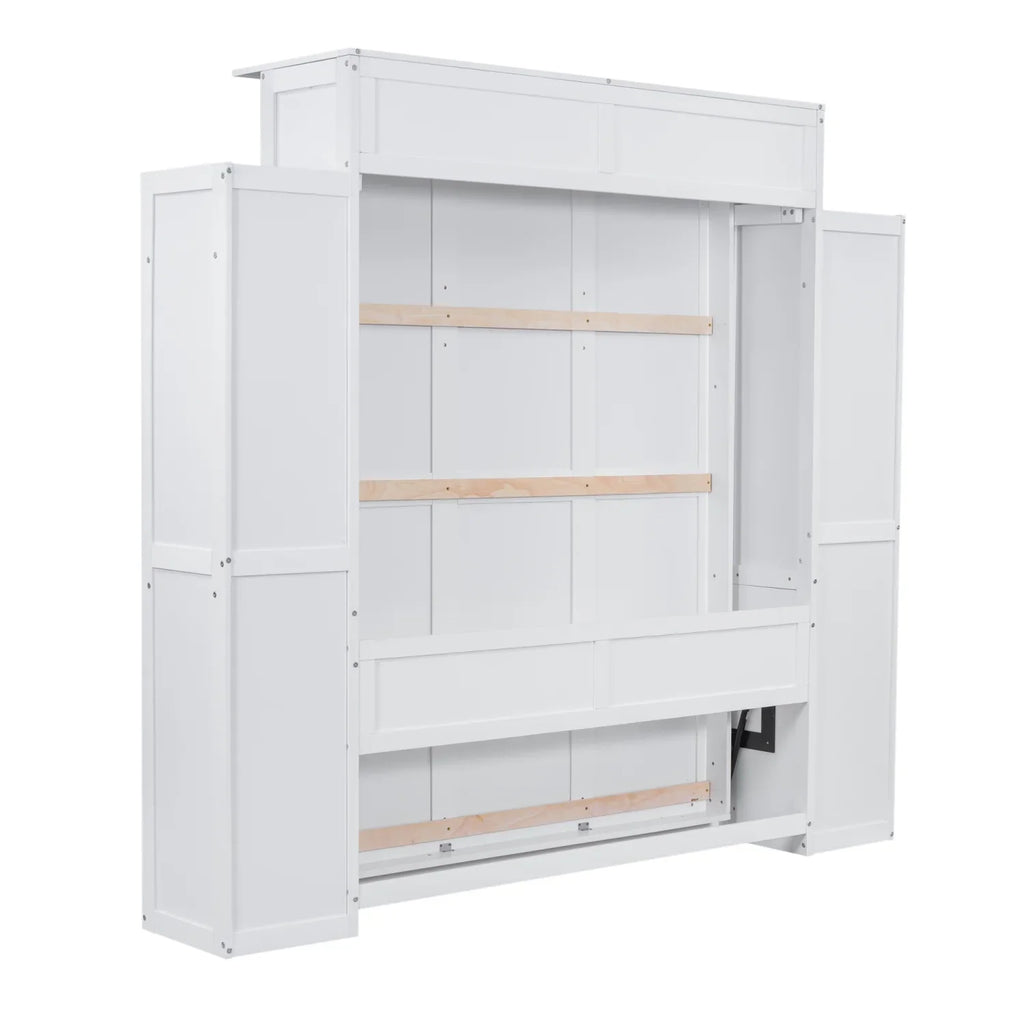 Harper & Bright Designs Full Size Murphy Bed with Shelves, Foldable Wall Bedframe w/Flexible Slats Support, Space-Saving Design, Can Be Folded Into Cabinet, White