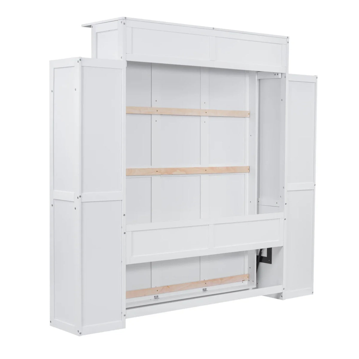Harper & Bright Designs Full Size Murphy Bed with Shelves, Foldable Wall Bedframe w/Flexible Slats Support, Space-Saving Design, Can Be Folded Into Cabinet, White