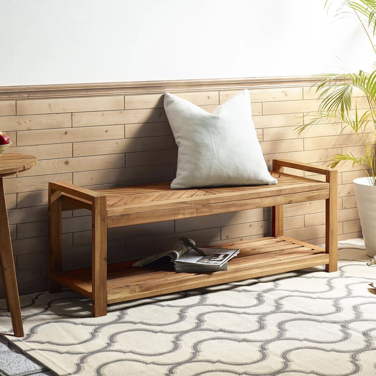 Manor Park Chevron Outdoor Storage Acacia Wood Bench - Brown