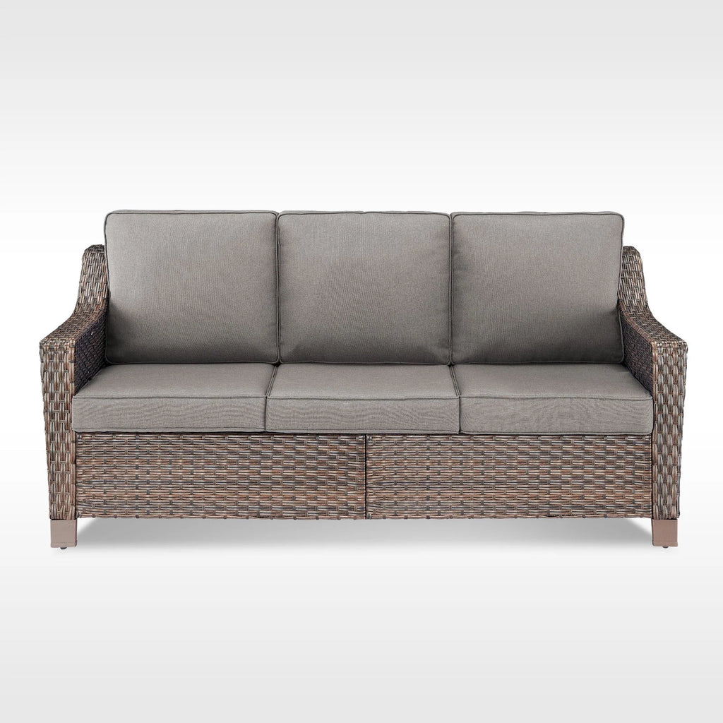 POCASSY Wicker Outdoor Couch, Brown Wicker Sofa Outdoor Furniture with All Weather Rattan and Olefin Cushion for Balcony, Backyard, Porch, Brown/Gray