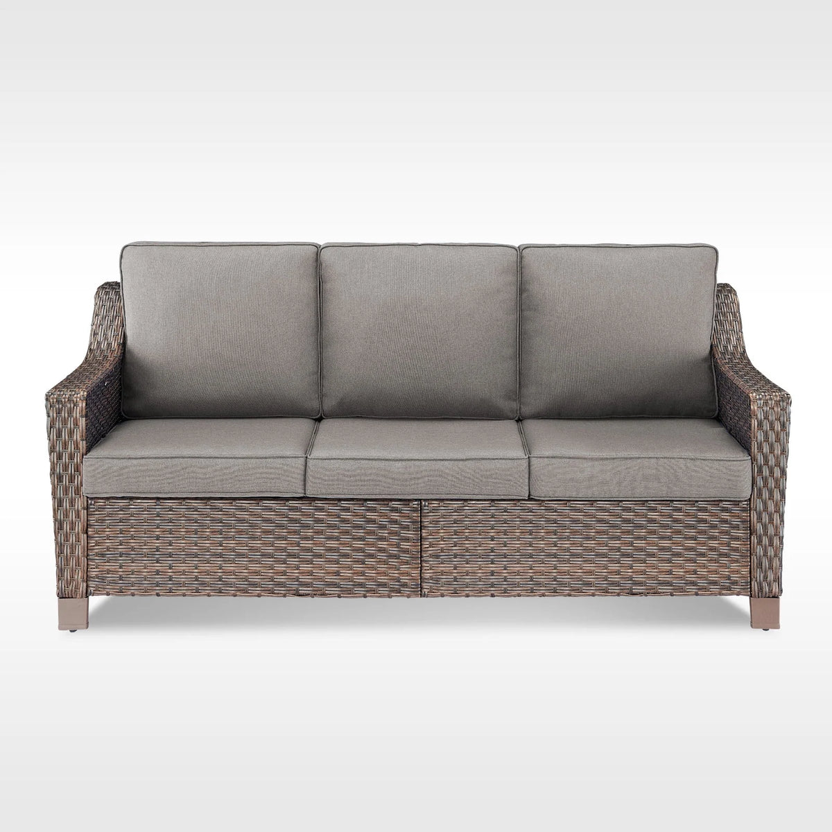 POCASSY Wicker Outdoor Couch, Brown Wicker Sofa Outdoor Furniture with All Weather Rattan and Olefin Cushion for Balcony, Backyard, Porch, Brown/Gray