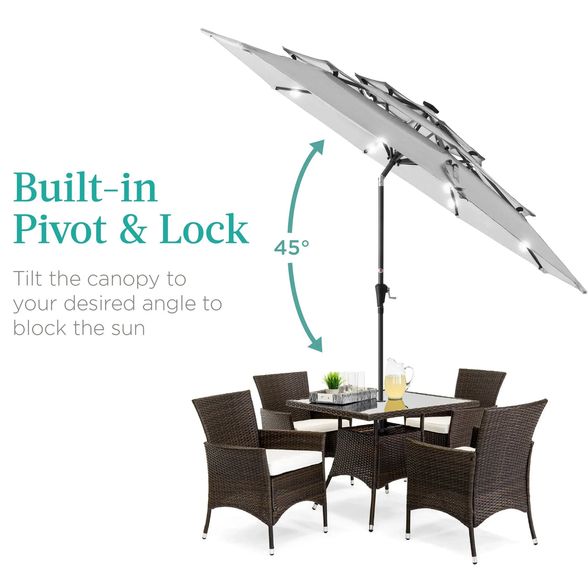Best Choice Products 10ft 3-Tier Solar Patio Umbrella w/ 24 LED Lights, Tilt Adjustment, Easy Crank - Tan