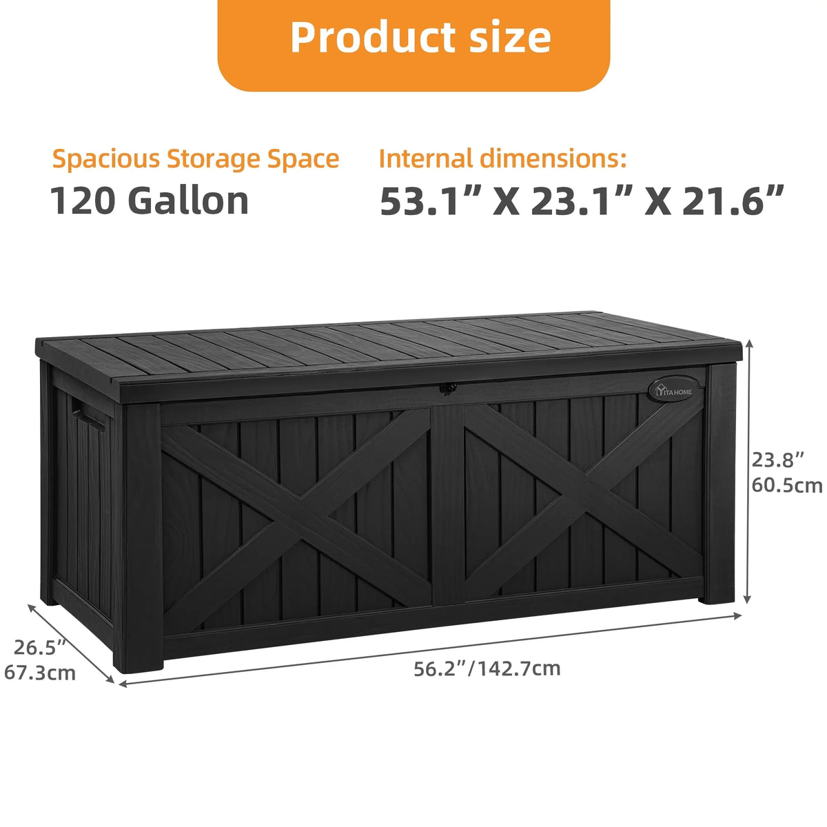 Uforic Outdoor 120 Gallon Large Resin Deck Box, Outdoor Storage Boxes with X-Shaped Front, for Patio Garden, Waterproof & Lockable, Light Brown