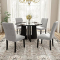 EUROCO 5-Piece Round Dining Table Set for 4, 43.3'' Kitchen Room Table with 4 Upholstered Chairs and Solid Wood Frame,Kitchen Table Set for Home Living Dining Room, Grey & Black