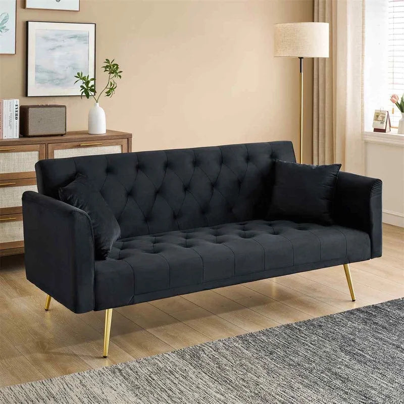 FFH Modern Corduroy Futon Sofa Bed with Adjustable Backrest,Convertible Loveseat Sleeper,Soft Couch with Drop-Down Table and Cup Holder for Living room,Pink