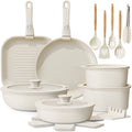 Astercook 22 Piece Ceramic Pots and Pans Set Non Stick, Cookware Set with Detachable Handles, Oven Safe, Induction Ready, Stackable RV Kitchen Cooking Set, Cream White