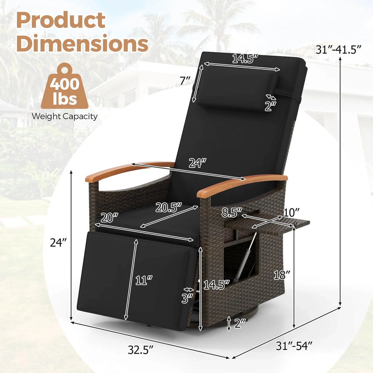 Costway Outdoor 360" Swivel Rattan Recliner Chair Patio Wicker Chaise Lounge Chair Beige