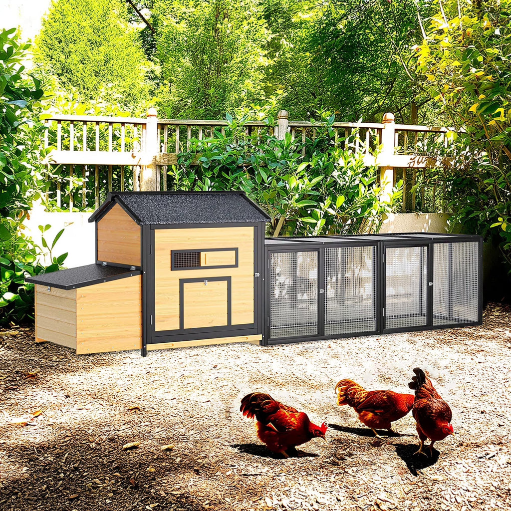 Pefilos 112" Large Outdoor Wooden Chicken Coop with Run, Slide-Out Tray, Rabbit Hutch Poultry Cage, Hen House with Nest Box, Gray