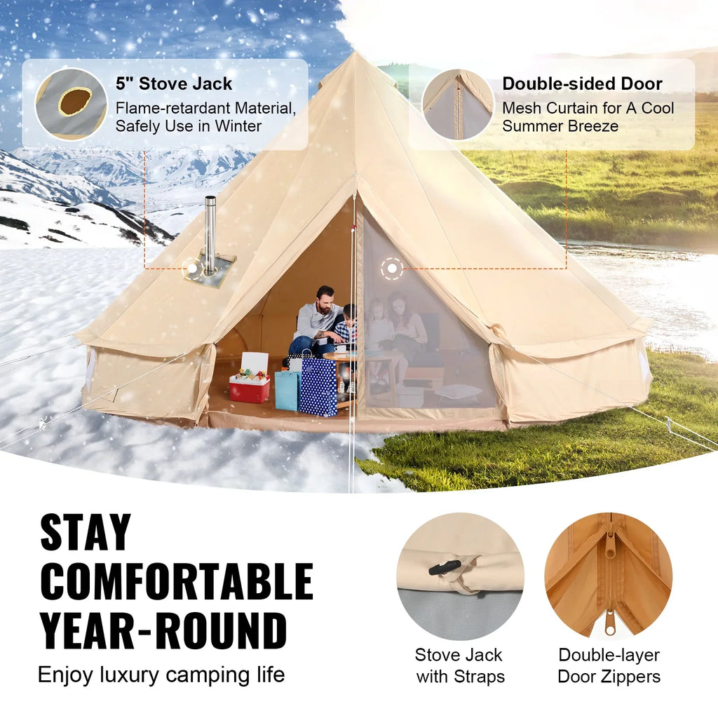 KFFKFF Canvas Bell Tent 5m/16.4ft 4-Season Camping Yurt Tent with Stove Jack