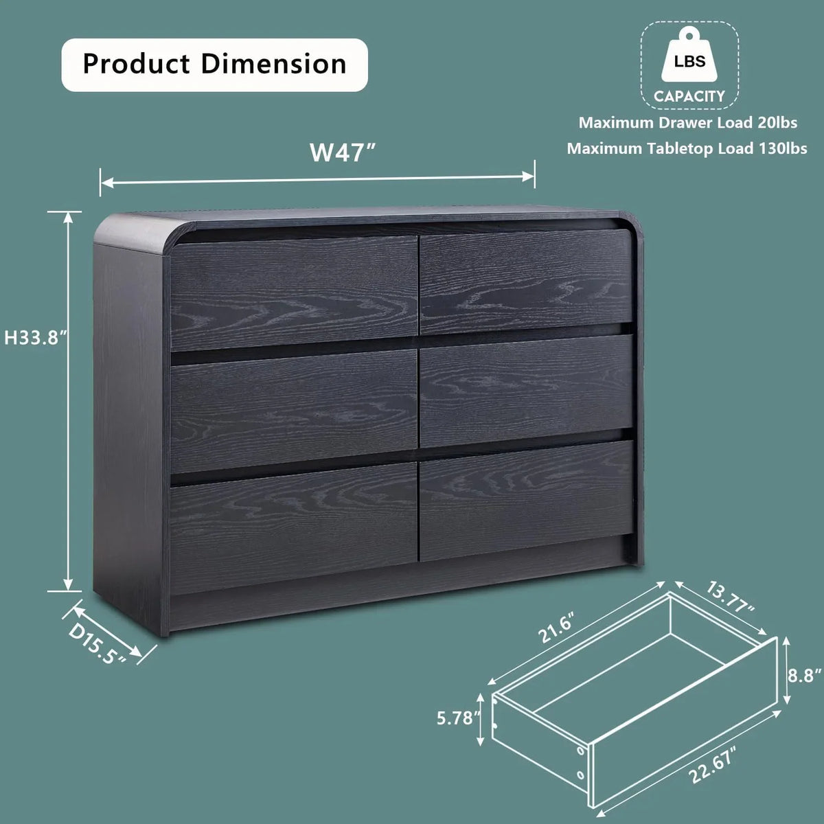 MIHOVER Modern 5 Drawer Vertical Dresser - 45'' Wood Storage Cabinet with Assembly, Chest of Drawers for Bedroom & Living Room
