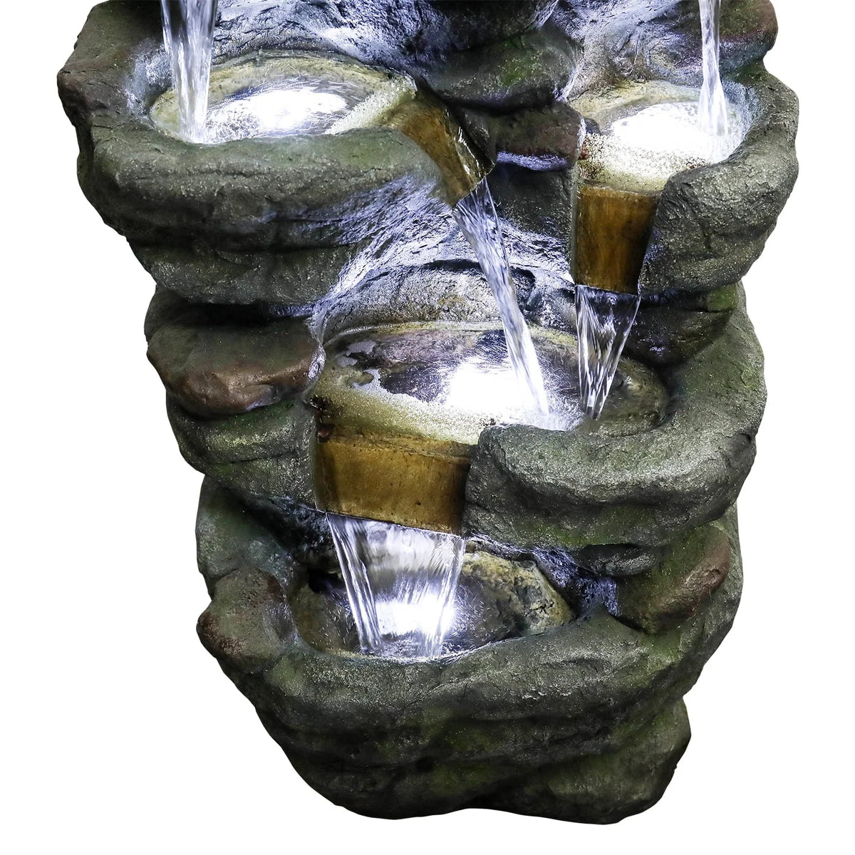 51" H Outdoor Water Fountain - 7-Tiers Rock Waterfall Fountain with LED Lights for Home Garden Decor